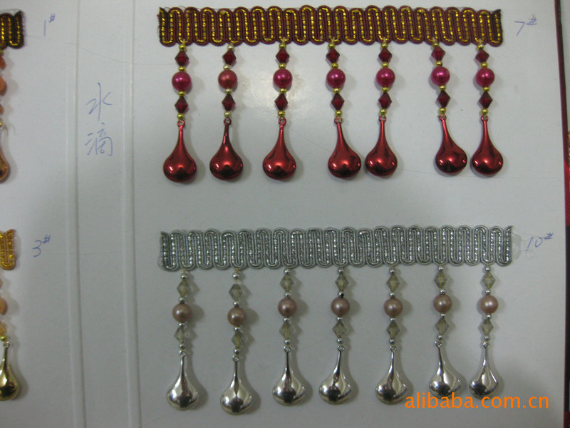 厂家制定 水滴珠窗帘装饰品 金银丝服装吊穗饰品