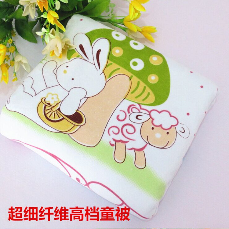 直销超细纤维童被方形活性印花多种图案卡通不褪色童被婴儿浴巾|ru