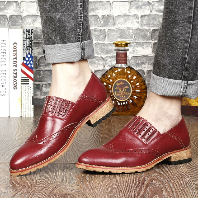 Новые британские мужские туфли на одной ноге с резинкой и деревянным каблуком, деловая кожаная обувь с острым носком, мужские лоферы на ножках