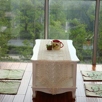 新款韩式风格玻璃纱刺蕾丝布艺桌旗餐垫餐桌垫桌布茶几盖巾|ms