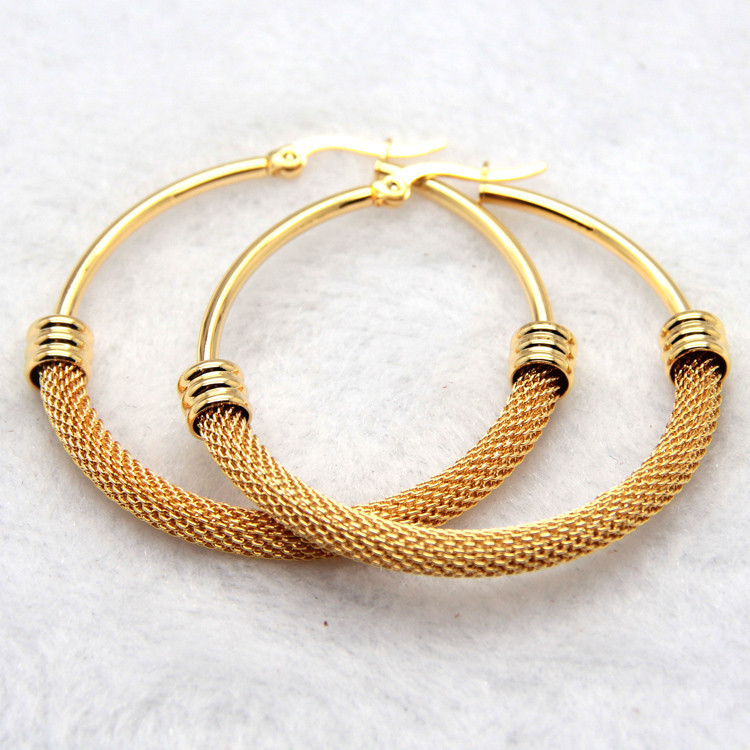 1 Pair Fashion Grid Plating Stainless Steel Titanium Steel Hoop Earrings display picture 2