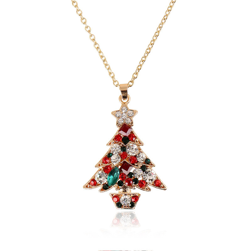 European And American Christmas Necklace Ring Earrings Crystal Christmas Tree Four-piece Set display picture 12