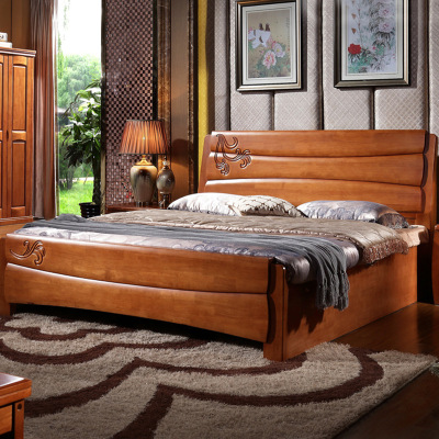wholesale Manufactor Direct selling Pure solid wood bed Simplicity Modern Chinese Double bed Oak bed Solid wood bed