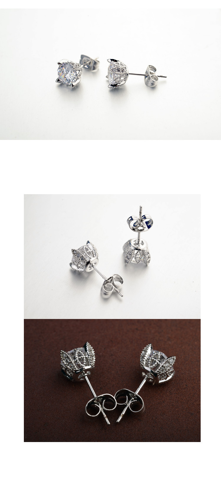 Delicate Petite Micro-set Rose Zirconia Stud Earrings display picture 2