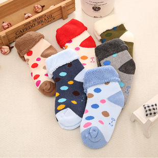 [Colorful dots] children's socks winter thickened turn-over dot towel Terry brushed baby baby socks
