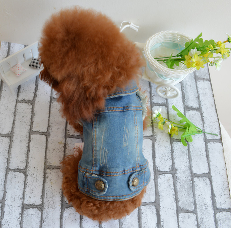 2019 Shell Pet Dog Dog Clothes Teddy Vip Bichon Pet Autumn And Winter Clothing Retro Scratch Pattern Personalized Denim Vest display picture 1