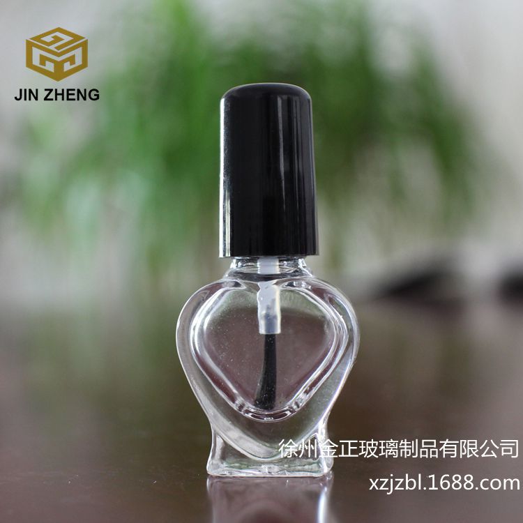 厂家供应销售 桃心形5ml透明玻璃带刷指甲油瓶  来样定做 logo
