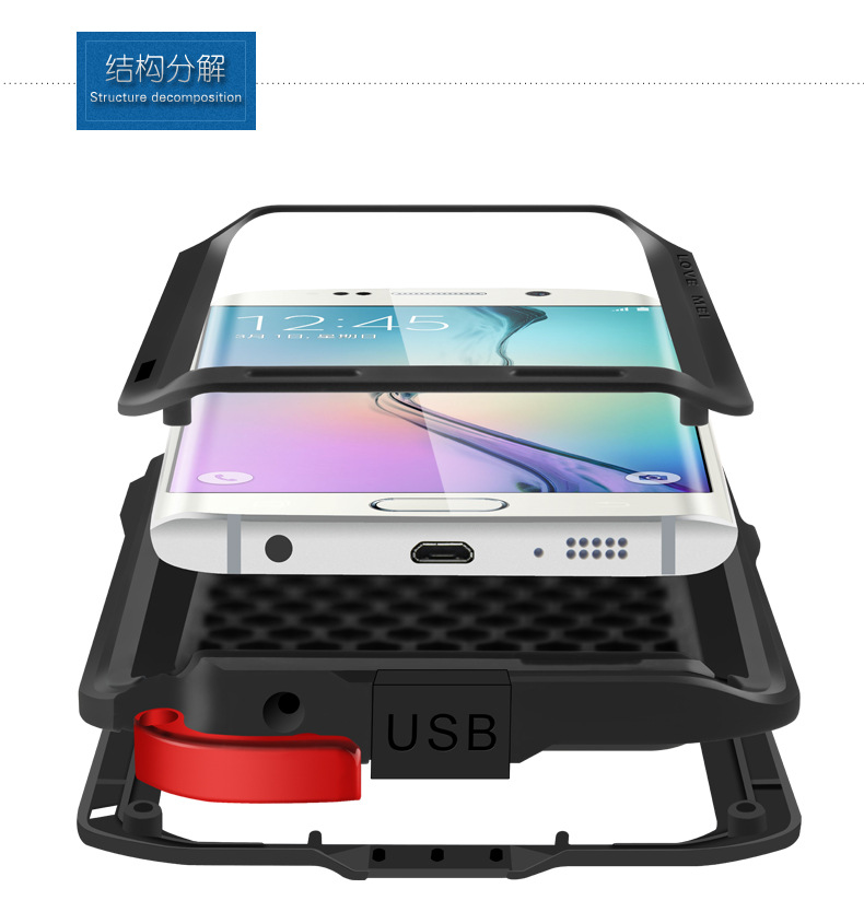 LOVE MEI Powerful Water Resistant Shockproof Dust/Dirt/Snow Proof Aluminum Metal Outdoor Heavy Duty Case Cover for Samsung Galaxy S6 Edge