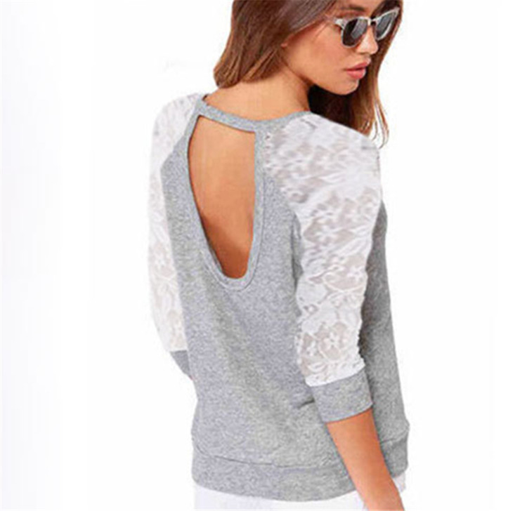 long-sleeved lace stitching round neck sweatshirt NSGE37826