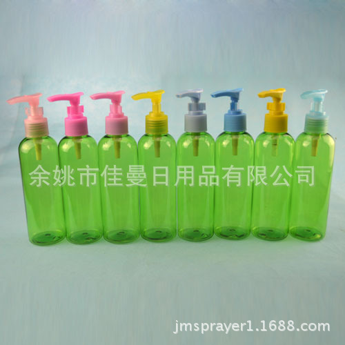 供应200ml圆肩淡绿 夹子泵瓶 塑料按压瓶 塑料空瓶