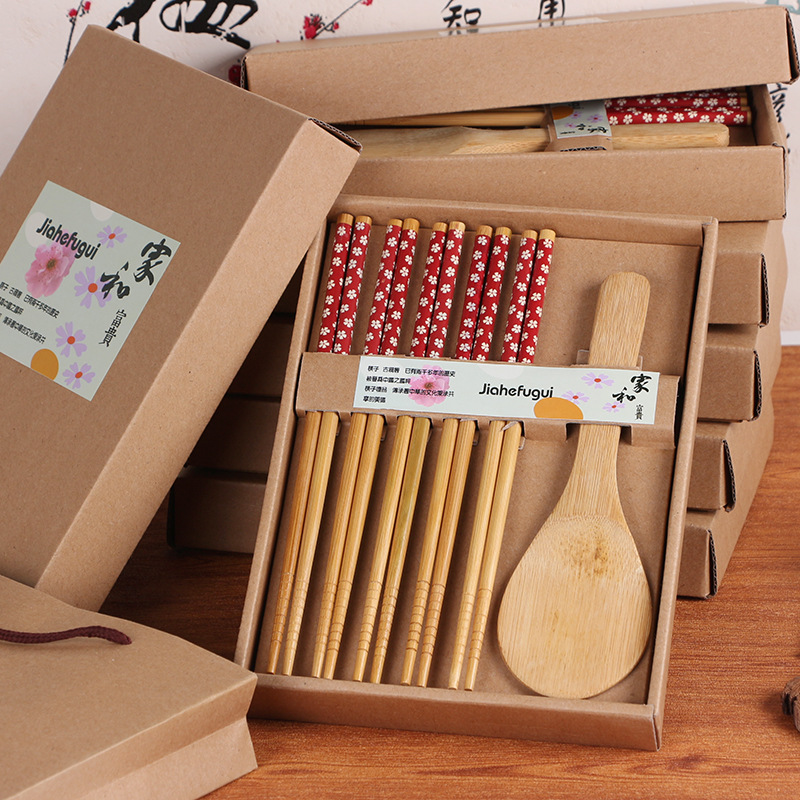 公司禮品批發結婚婚慶滿月周歲回禮獎品竹制創意筷子飯勺餐具套裝