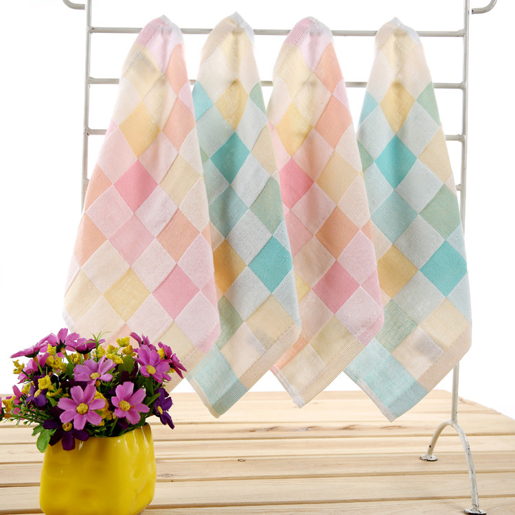 Towel Factory Direct selling lattice Gauze Kerchief Plaid Cartoon Saliva towel Wholesale gift