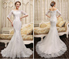Wholesale white one word collar wedding dress new Korean style bride with sleeves in Korean style
