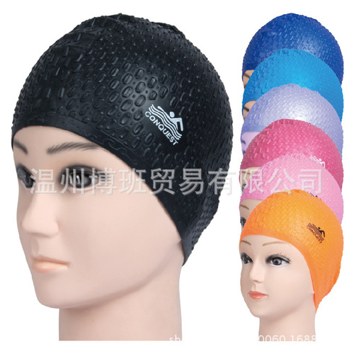 Men and Women Waterproof Long Hair Water Drop Silicone Swim Cap, Large Size Super Elastic Non-Squeezing Ear-Protecting Swim Cap