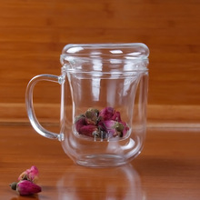 特色新款耐熱透明玻璃花茶杯 過濾三件套 蓋子泡茶杯 廠家直銷