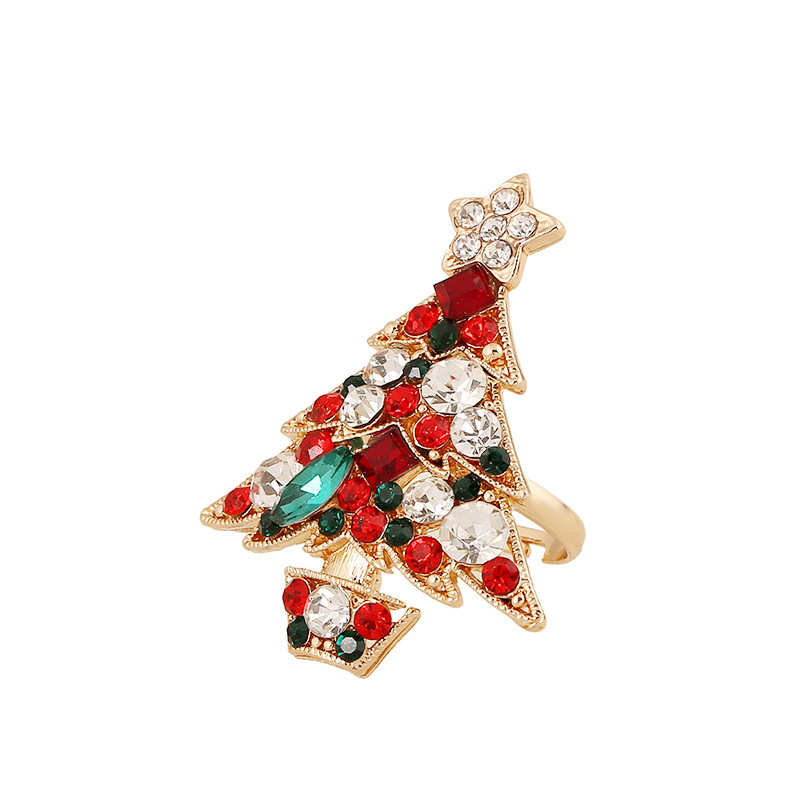 European And American Christmas Necklace Ring Earrings Crystal Christmas Tree Four-piece Set display picture 9