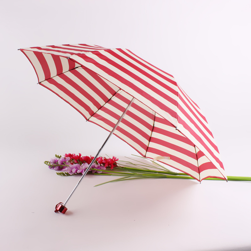 Striped Three-fold Sunny Umbrella Boutique Inverted Four-pole Umbrella Stand Umbrella Small Fresh Student Umbrella