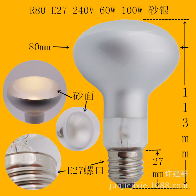R80 E27 240V 60W 100W 砂銀