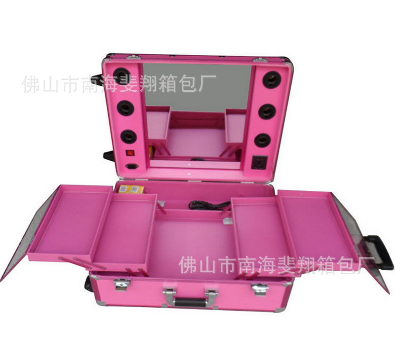 专业化妆台带灯拉杆化妆箱大号 移动化妆箱 美容工具箱