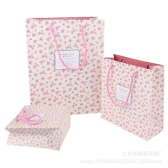 New Korean pink rose gift bag fresh small floral packaging bag gift paper bag