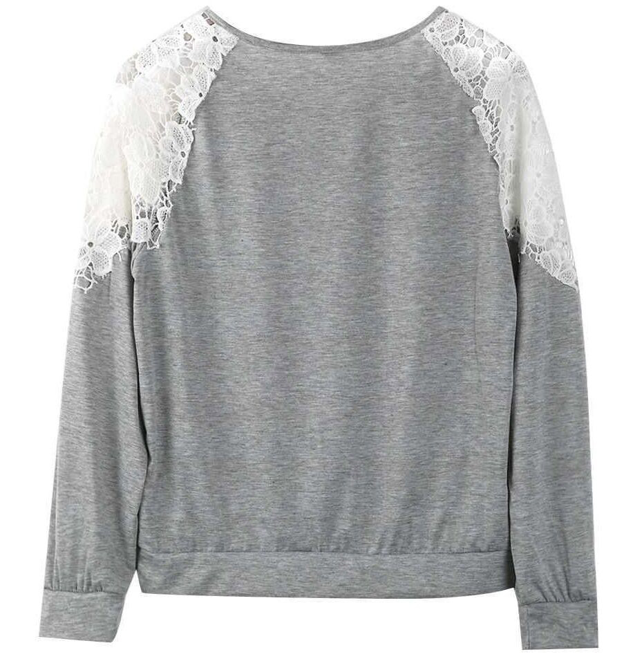 Lace Panel Womens Sweatshirt Round Neck Casual Style Available in 5 Colors Wholesale Supply