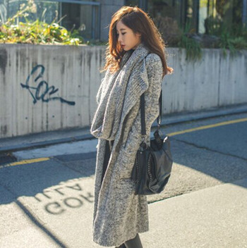 Suéter de Punto Coreano Dongdaemun Otoño/Invierno 2026, Compra Exclusiva, Cárdigan Extra Largo y Grueso con Diseño de Bufanda para Mujer