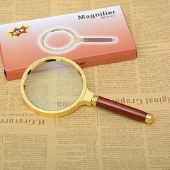 Jinghui manufacturer zinc alloy solid wood handle metal gold-plated handheld reading magnifying glass for the elderly high-definition glass lens