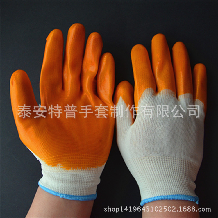 pvc挂胶手套 牛筋劳保手套耐油胶皮手套PVC大半挂浸胶手套