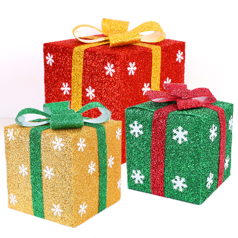 圣诞树装饰高档磨砂盒圣诞节日酒吧商场橱窗摆设雪花礼物包装盒
