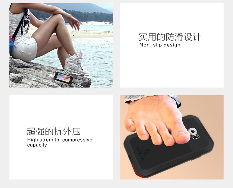 LOVE MEI Powerful Water Resistant Shockproof Dust/Dirt/Snow Proof Aluminum Metal Outdoor Heavy Duty Case Cover for Samsung Galaxy S6