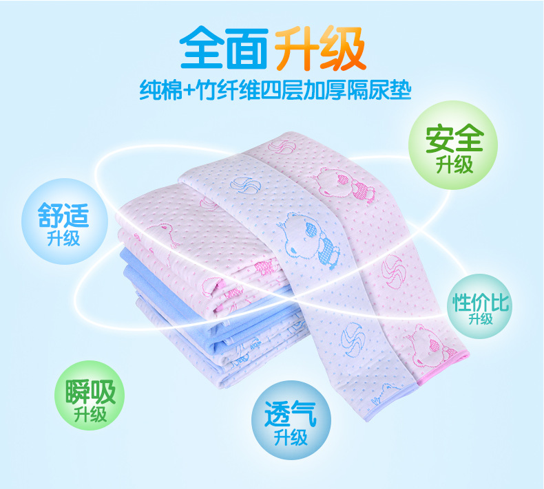 婴儿隔尿垫冬纯棉超大号儿童尿垫防水透气竹纤维月经宝宝床单可洗|ru