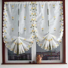 一件代发 韩国田园小雏菊刺绣窗纱提拉升降帘罗马帘成品批发