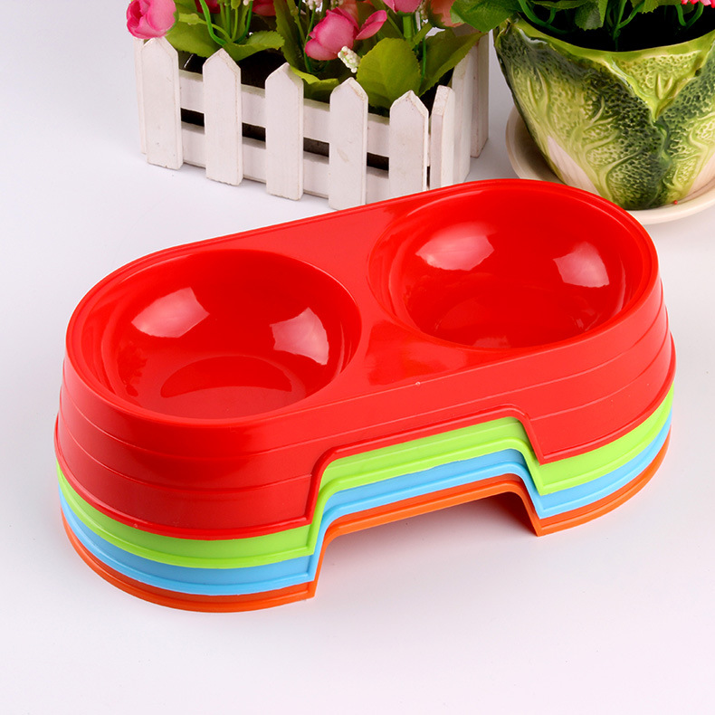 direct deal Double dog bowl Plastic Conjoined Pets Dog Food Bowl Water bowl Pet Bowl Trumpet double bowl
