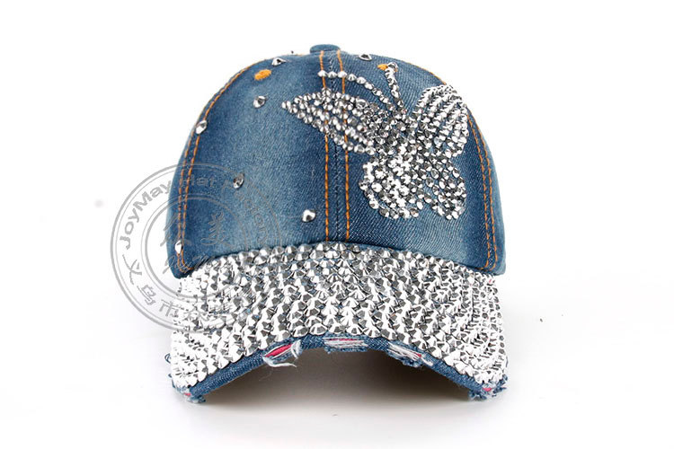Denim Material Butterfly Pattern Summer, Spring, Autumn Season Women's Basic Butterfly Curved Eaves Baseball Cap