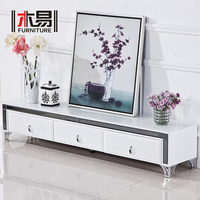 Wood Easy Manufactor Direct selling Toughened glass 2.0 TV cabinet black and white With drawers Storage Cabinet square furniture