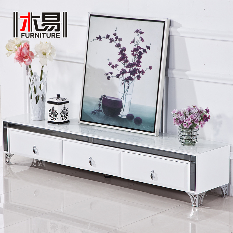Wood Easy Manufactor Direct selling Toughened glass 2.0 TV cabinet black and white With drawers Storage Cabinet square furniture