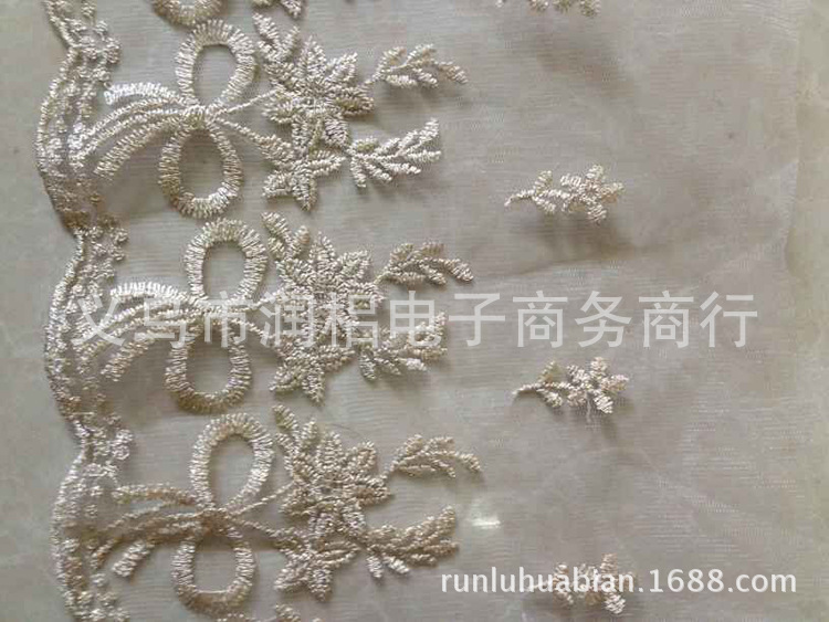 现货供应21厘米网纱金丝线花边用于家纺 服装辅料