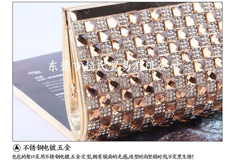 Crystal Dinner Bag Horizontal Pu Diamond Clutch Bag Square Rhinestone Bag Evening Bag display picture 5