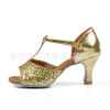 New dance shoes women's low medium heel dance shoes flash gold Latin dance shoes adult square dance shoes love shoes