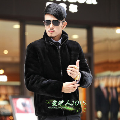 2019特價新款男士外套仿水貂皮草男款批發貂皮男士連帽皮草款貂絨
