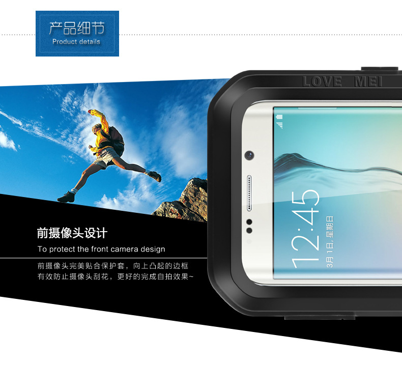 LOVE MEI Powerful Water Resistant Shockproof Dust/Dirt/Snow Proof Aluminum Metal Outdoor Heavy Duty Case Cover for Samsung Galaxy S6 Edge
