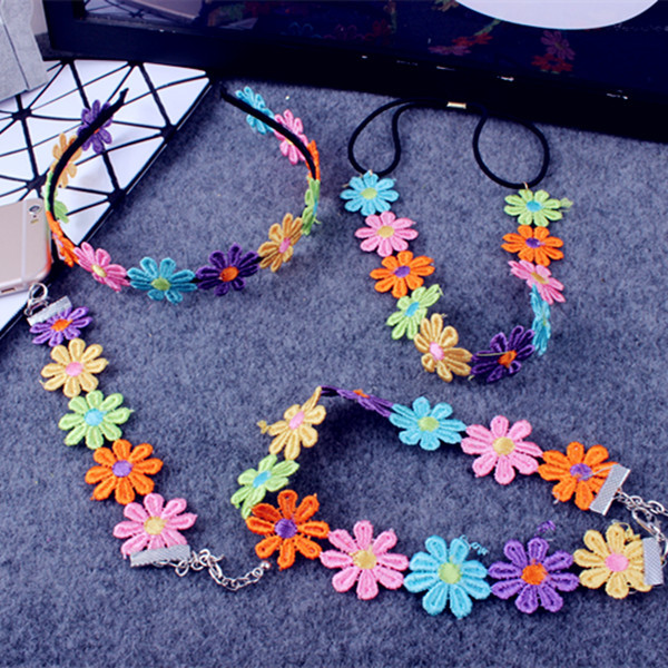 5g Weight Cloth Pendant Material Choker Classification Iron Chain Material cable chain Chain Type 1 Piece Quantity Holiday, Daily Occasion Cloth, Iron Material Flower Pattern Women'S Gender Cute Style Cute Flower Cloth Iron Cable Chain Choker Wholesale 15