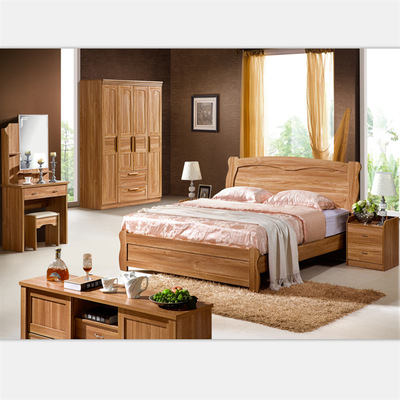 Foshan bedroom combination oak Complete furniture Double bed Customizable Bedroom furniture 1.8 M bed