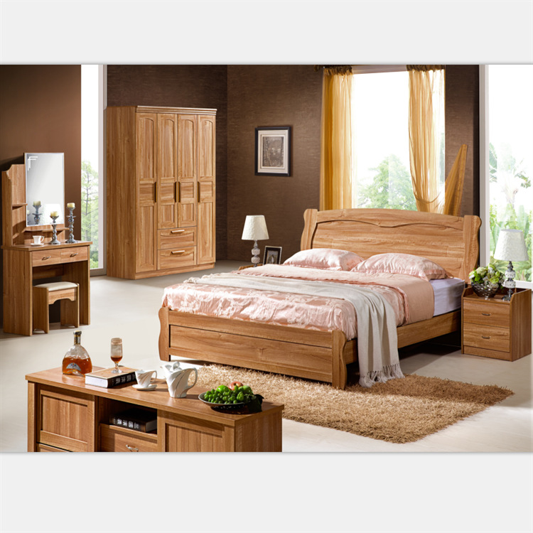 Foshan bedroom combination oak Complete furniture Double bed Customizable Bedroom furniture 1.8 M bed
