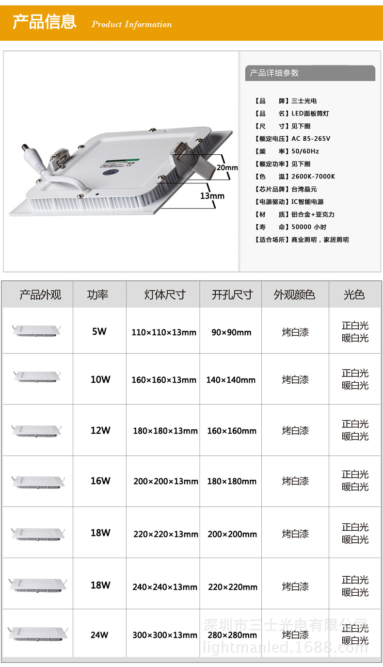 方形超薄面板灯07