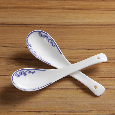 唐山创意骨瓷青花瓷荷花小汤勺米饭勺子陶瓷小调羹马戈勺酒店用|ms