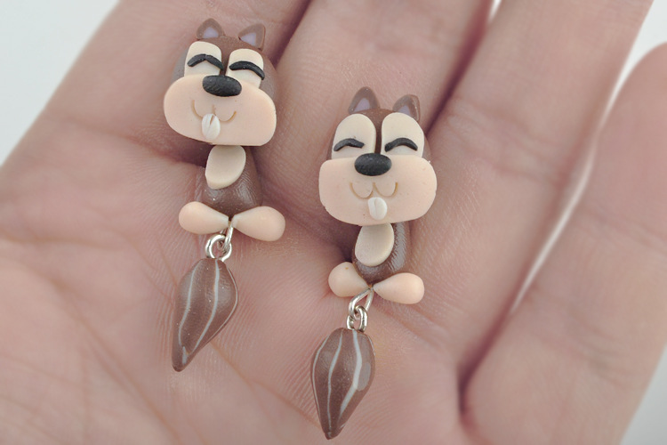 Jewelry Soft Clay Cartoon Squirrel Animal Split Earrings Wholesale Nihaojewelry display picture 3