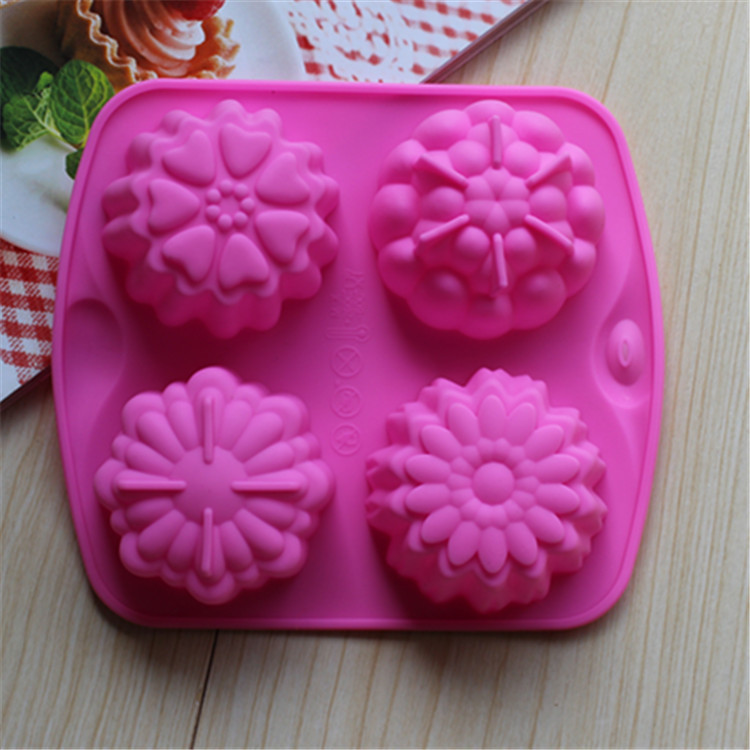 厂家供应各类硅胶蛋糕模4连不同花型巧克力手工皂模果冻布丁