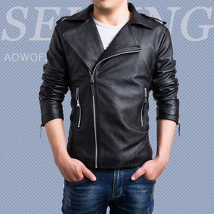 Official product of European and American men personality multi zipper large lapel PU leather jacket