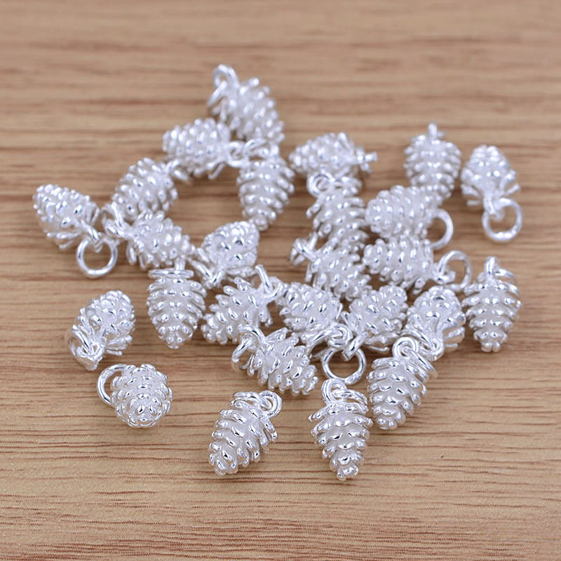 批发时尚银饰品松果 松子吊坠 diy红绳水晶手链项链配件 白